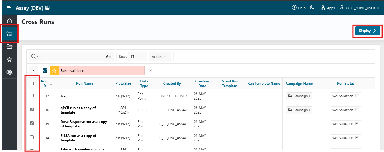 Assay cross runs home screenshot Assay cross runs home